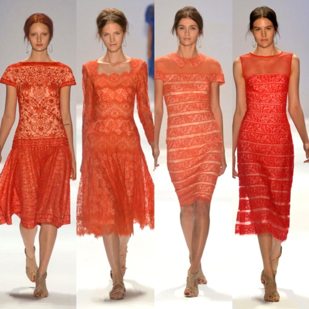 Tadashi Shoji Coral Lace Midi Dress